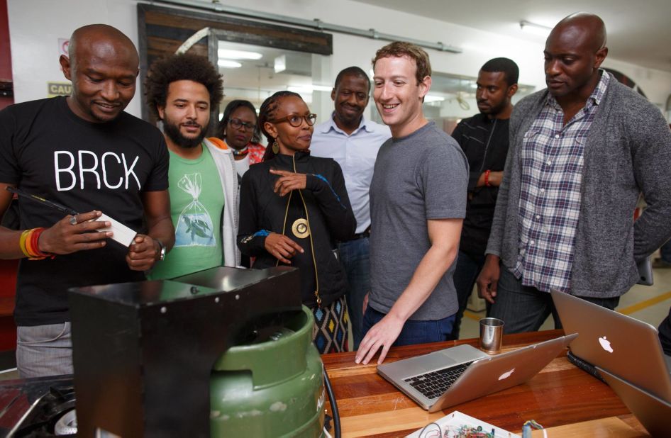 In Nairobi, Kenya, Zuckerberg met with entrepreneurs and developers. "It's inspiring to see how engineers here are using mobile money to build businesses and help their community," he said in a Facebook post on September 1. 