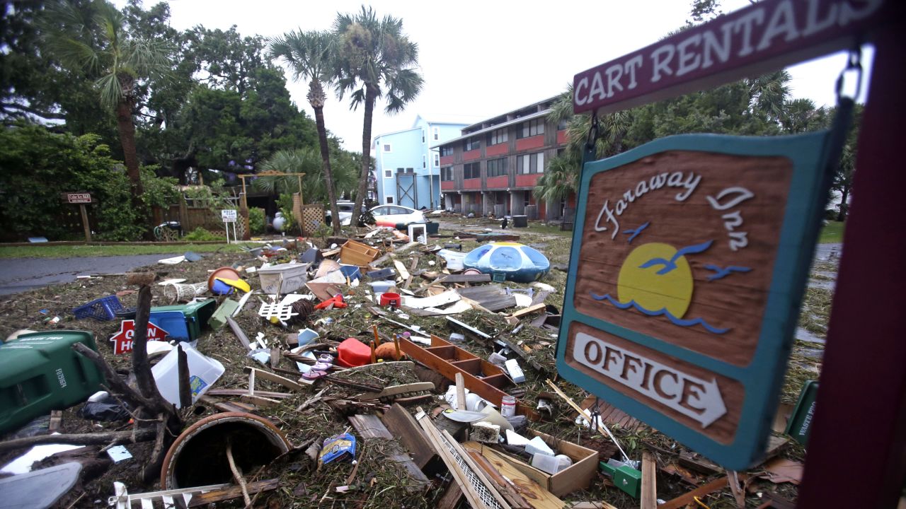 A street in Cedar Key, Florida, is blocked by debris washed up in the tidal surge of Hurricane Hermine on September 2.