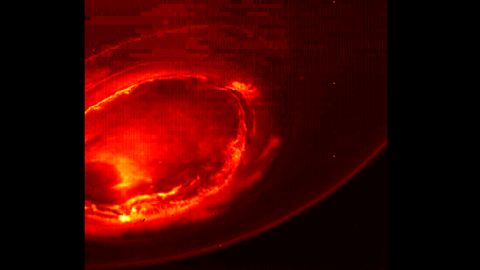 This infrared image gives an unprecedented view of the southern aurora of Jupiter, as captured by NASA's Juno spacecraft on August 27, 2016. Juno's unique polar orbit provides the first opportunity to observe this region of the gas-giant planet in detail. 