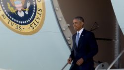 US President Barack Obama disembarks from Air Force One upon arrival at Hangzhou Xioshan International Airport in Hangzhou on September 3, 2016.
World leaders are gathering in Hangzhou for the 11th G20 Leaders Summit from September 4 to 5. / AFP / SAUL LOEB        (Photo credit should read SAUL LOEB/AFP/Getty Images)