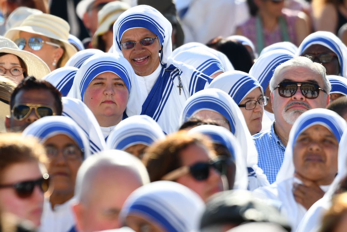 Nuns of the Missionaries of Charity wait in St. Peter's Square.