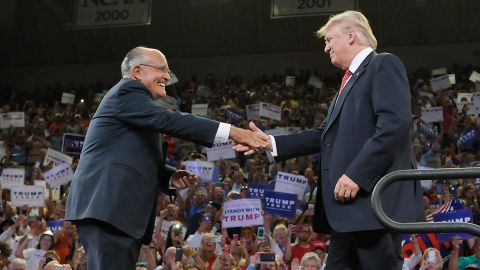 Former New York City Mayor Rudy Giuliani introduces Republican presidential candidate Donald Trump during a campaign event at Trask Coliseum on August 9, 2016 in Wilmington, North Carolina. 