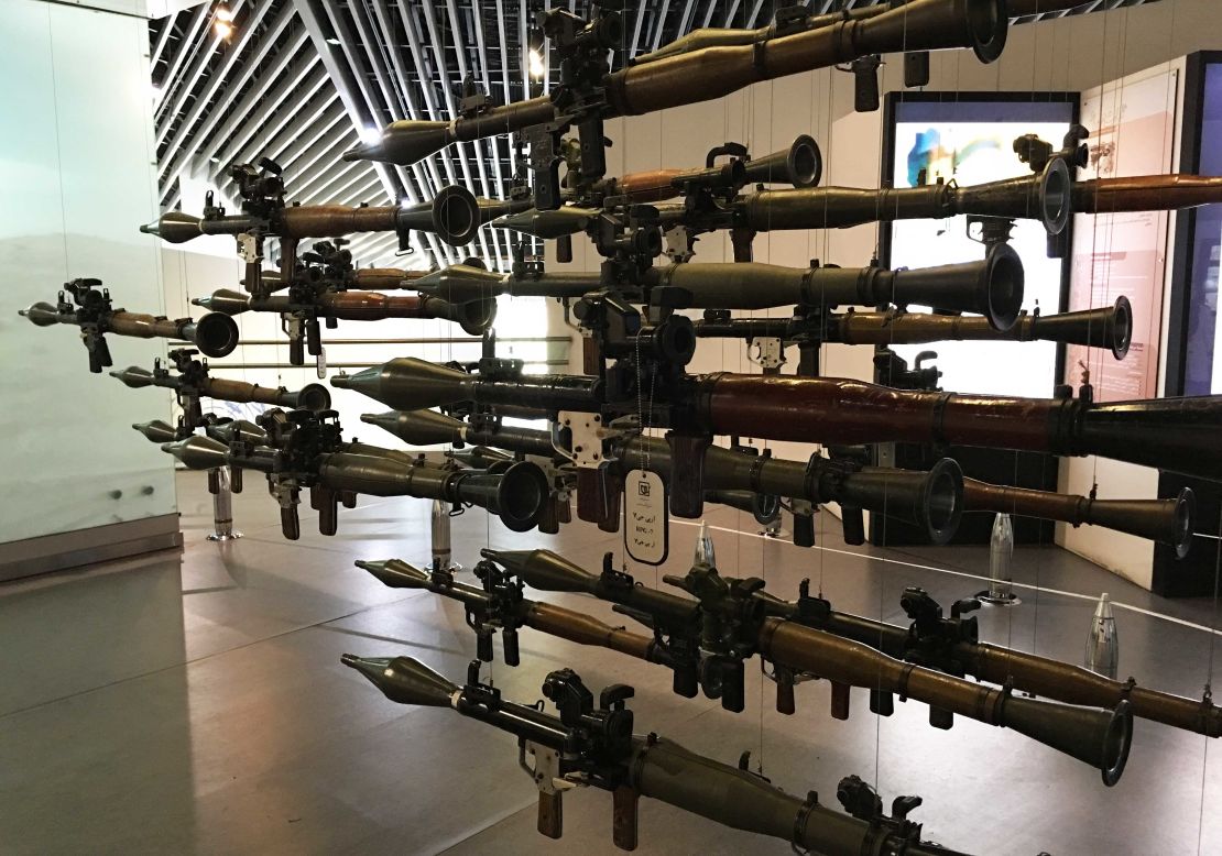 Russian-designed rocket launchers on display. 
