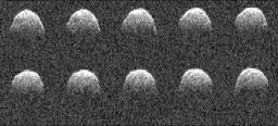 These radar images of asteroid Bennu were obtained by NASA's Deep Space Network antenna in Goldstone, California, on September 23, 1999.