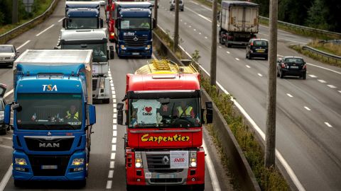 Truck drivers drive from Loon Plage to Calais.
