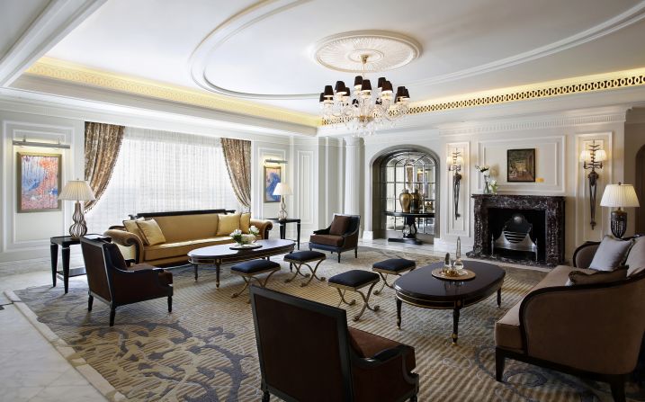 The Sir Winston Churchill Suite at the St. Regis in Dubai occupies nearly 10,000 square feet spread over two floors and includes three bedrooms. 