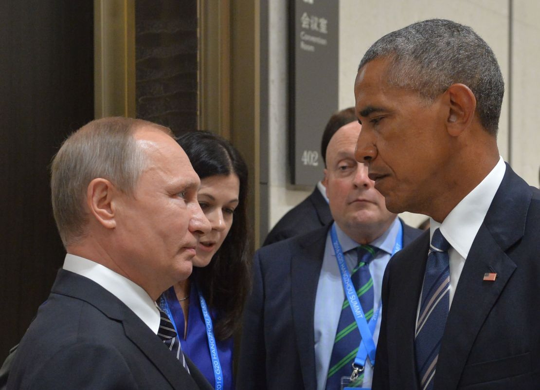 Russian President Vladimir Putin meets with his President Barack Obama on the sidelines of the G20 Leaders Summit in Hangzhou on September 5, 2016.