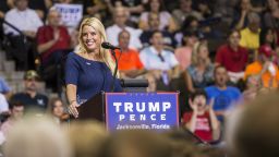 Florida Attorney General Pam Bondi speaks prior to Republican presidential nominee Donald Trump arriving on stage for a rally at the Jacksonville Veterans Memorial Arena on August 3, 2016 in Jacksonville, Florida. 