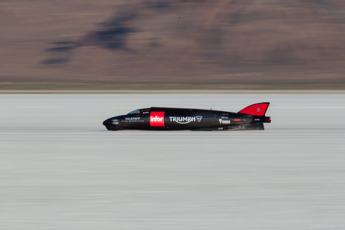 The Streamliner trialling on the Salt Flats.