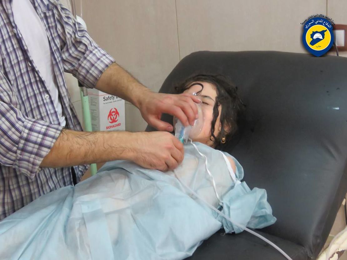In this still from a video, a girl is treated at a makeshift hospital after the suspected chemical attack.
