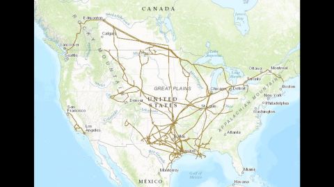 The US Energy Information Administration shows the network of existing crude oil pipelines across the country. 