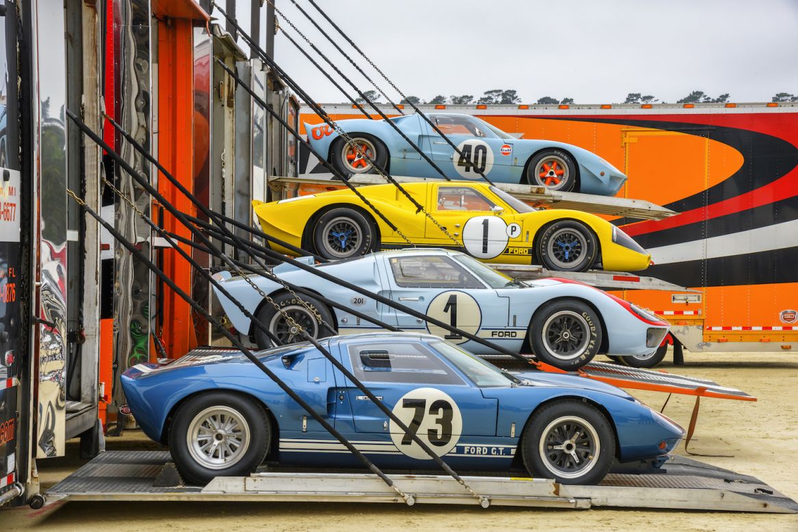 Nineteen iconic Ford GT40 race cars from the 1960s were on display at the Pebble Beach Concours d'Elegance to celebrate the 50th anniversary of the model's historic win over Ferrari at Le Mans.