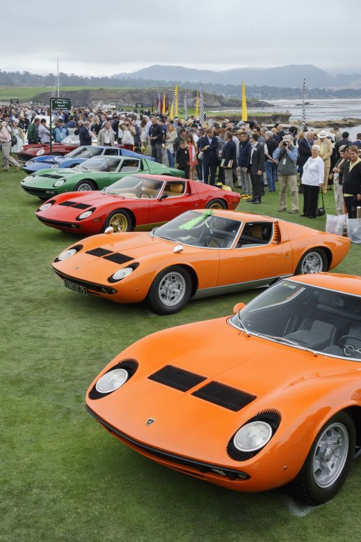 Also making an impressive showing over the weekend were a number of stunning Lamborghini Miuras, introduced 50 years ago and widely considered to be the world's first supercar. 