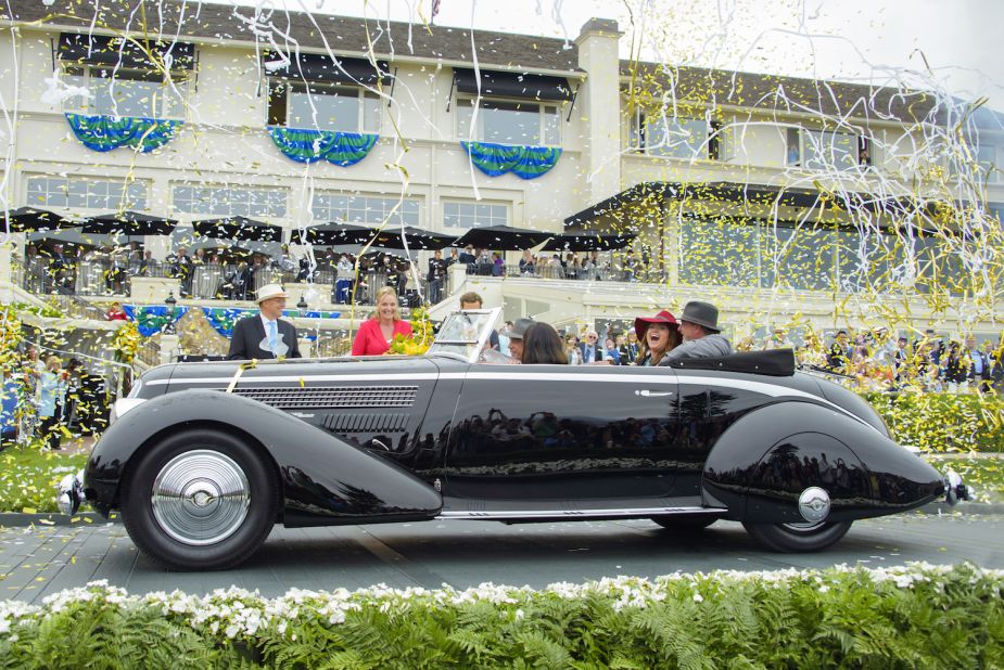 The Concours Best in Show winner, a 1936 Lancia Asturia Pinin Farina cabriolet once owned by Eric Clapton. In addition to the coveted trophy, the owner was also given an engraved steel and gold Rolex Oyster Perpetual Datejust wristwatch. 