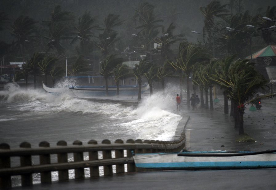 Typhoon Hagupit arrives at the shore of Legazpi City in 2014.