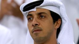 AL AIN, UNITED ARAB EMIRATES - MAY 15:  A portrait of Manchester city owner Sheikh Mansour bin Zayed Al Nahyan during the friendly match between Al Ain and Manchester City at Hazza bin Zayed Stadium on May 15, 2014 in Al Ain, United Arab Emirates.  (Photo by Warren Little/Getty Images)
