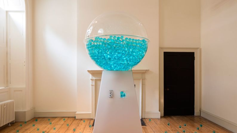 Intended to draw attention to the scarcity of water as a resource, the project invites visitors to take away one of the blue balls as a memento, or a reminder, to be a more responsible consumer of water, and beyond.  <br />