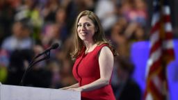 Chelsea Clinton speaks during the fourth and final night of the Democratic National Convention at Wells Fargo Center on July 28, 2016 in Philadelphia, Pennsylvania.   / AFP / Nicholas Kamm        (Photo credit should read NICHOLAS KAMM/AFP/Getty Images)