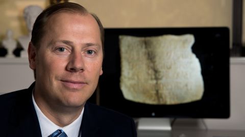 Associate professor Lincoln H. Blumell from Brigham Young University with the epitaph he translated