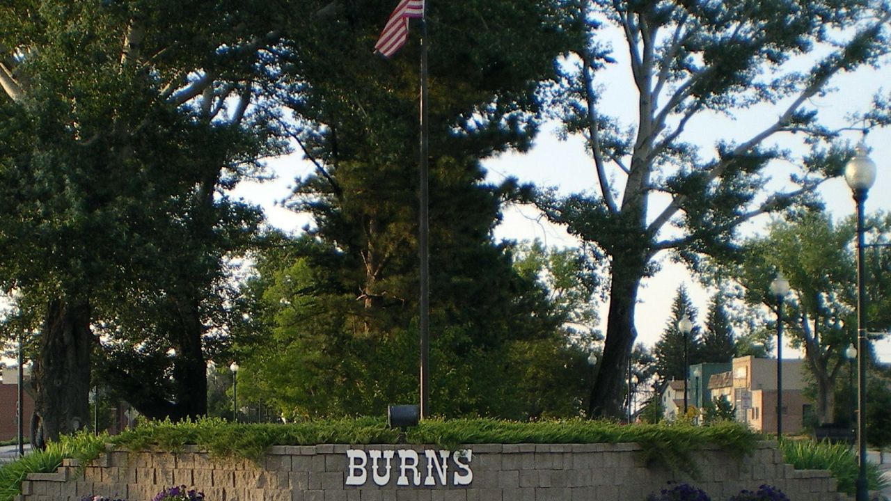 Main Street in Burns, WY.