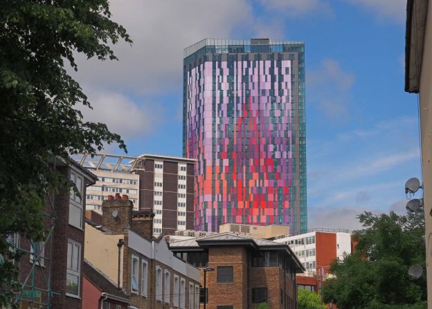 "Croydon town centre is in desperate need of regeneration but, guys, tone the colours down a bit," the editors wrote of Rolfe Judd's colorful tower. 