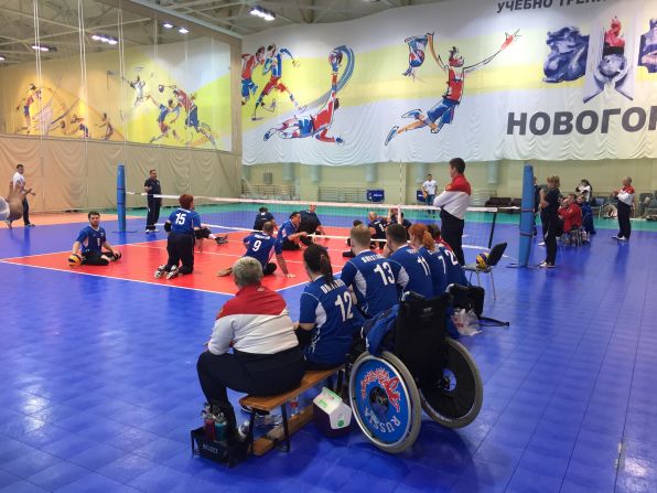 Sitting volleyball is an adaptation of the able-bodied sport, with a much smaller court and a lower net.