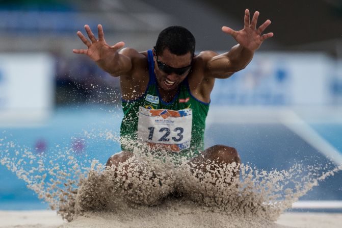 Ricardo Costa de Oliveira immediately made himself a national hero, winning host nation Brazil's first gold medal of the Paralympics in the men's long jump T11.