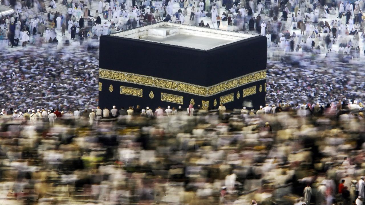 Muslim pilgrims perform the 'Tawaf' ritual around the Kaaba at Mecca's Grand Mosque before leaving the holy Saudi city at the end of the annual hajj pilgrimage on December 10, 2008. The official Saudi News Agency (SPA) reported that the most recent statistics put the total number of pilgrims this year at more than 2.4 million, almost 1.73 million from abroad and 679,000 from within the kingdom, mostly foreign residents. AFP PHOTO/KHALED DESOUKI (Photo credit should read KHALED DESOUKI/AFP/Getty Images)