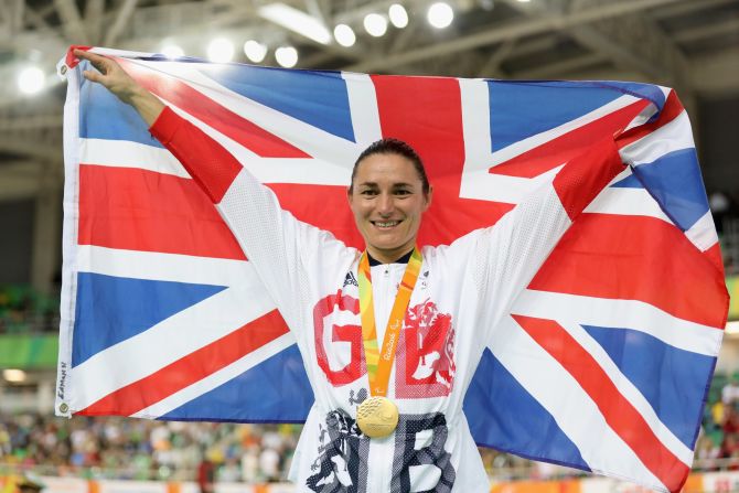 Sarah Storey celebrates the gold medal that made her the most decorated British female Paralympian in history. It was a Team GB one-two, as she beat fellow Briton Crystal Lane in the C5 3,000m individual pursuit final.