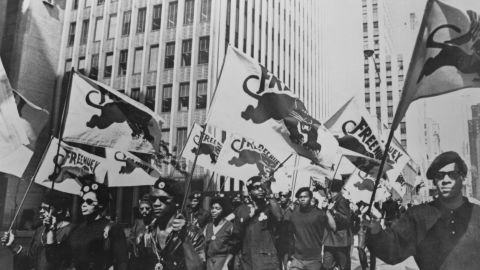 The Black Panther Party, seen here marchng in 1968, was shaped by Marxism and was dubbed 'socialist to the core.' 