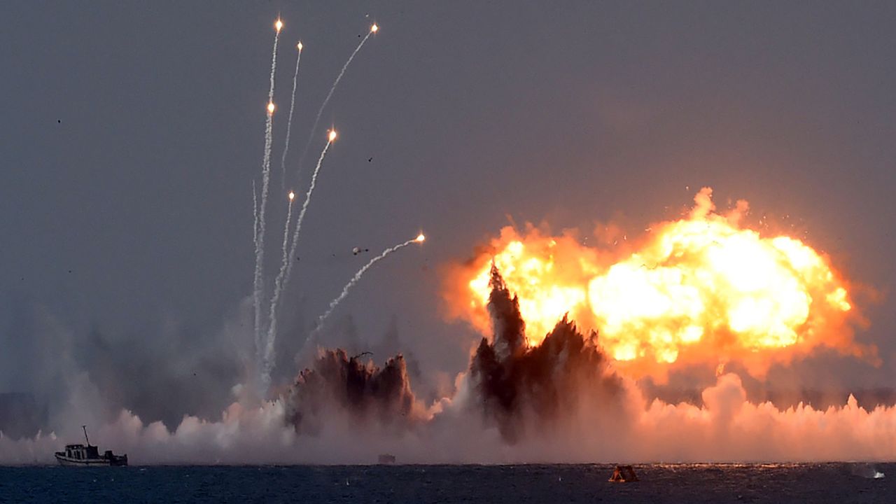 Russia's military jets and navy ships take part in a military exercise called Kavkaz (the Caucasus) 2016 at the coast of the Black Sea in Crimea on September 9, 2016. / AFP / VASILY MAXIMOV        (Photo credit should read VASILY MAXIMOV/AFP/Getty Images)