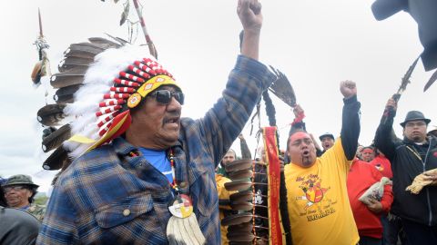 JR American Horse leads a march to the pipeline site on Friday, September 9.