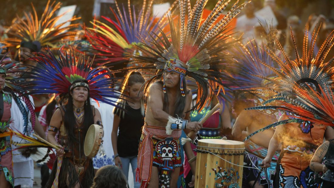 Native Americans head to a rally at the state capitol in Denver on Thursday, September 8. They were showing their support for members of the Standing Rock Sioux tribe in North Dakota opposting the Dakota Access Pipeline.