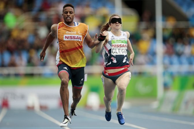 Libby Clegg and her guide Chris Clarke won the 100m, despite an earlier qualification. She now adds gold to the silvers she won in Beijing and London.