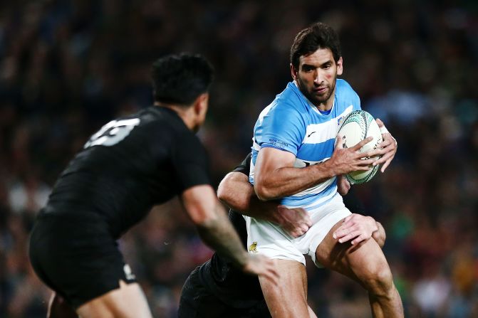 Matias Orlando of Argentina on the charge during the Rugby Championship match between the New Zealand All Blacks and Argentina at Waikato Stadium on September 10, 2016 in Hamilton, New Zealand.