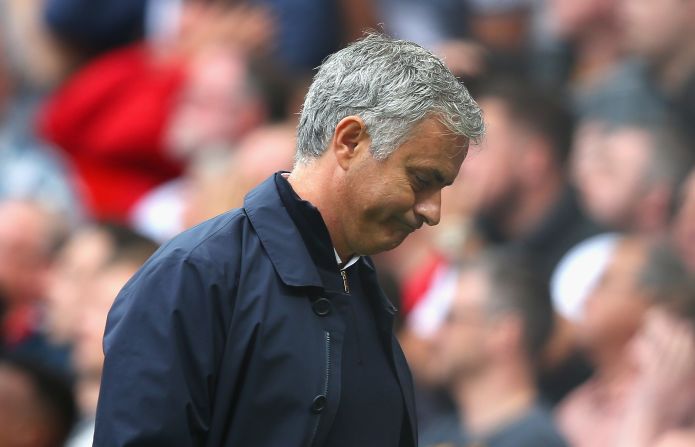 Jose Mourinho, Manager of Manchester United reacts during the Premier League match between Manchester United and Manchester City at Old Trafford on September 10, 2016 in Manchester, England. 