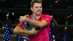NEW YORK, NY - SEPTEMBER 11:  Stan Wawrinka of Switzerland celebrates with the trophy after winning 6-7, 6-4, 7-5, 6-3 against Novak Djokovic of Serbia during their Men's Singles Final Match on Day Fourteen of the 2016 US Open at the USTA Billie Jean King National Tennis Center on September 11, 2016 in the Queens borough of New York City.  (Photo by Chris Trotman/Getty Images for USTA)