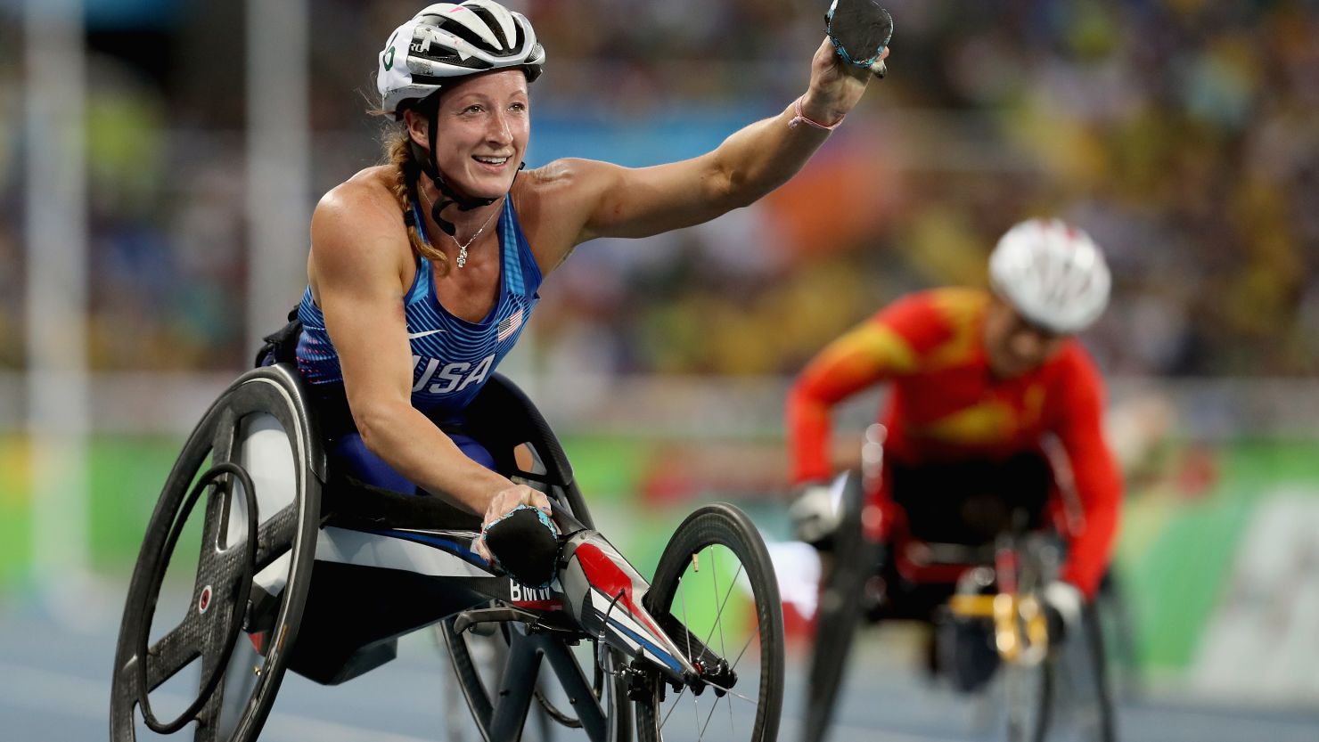 This article's author, Tatyana McFadden, after winning the women's 400 meter T54 final at the Rio 2016 Paralympic Games.