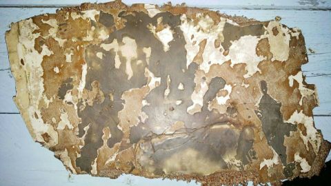 Debris piece with burn/scorch marks to both sides found at Sainte Luce, Madagascar