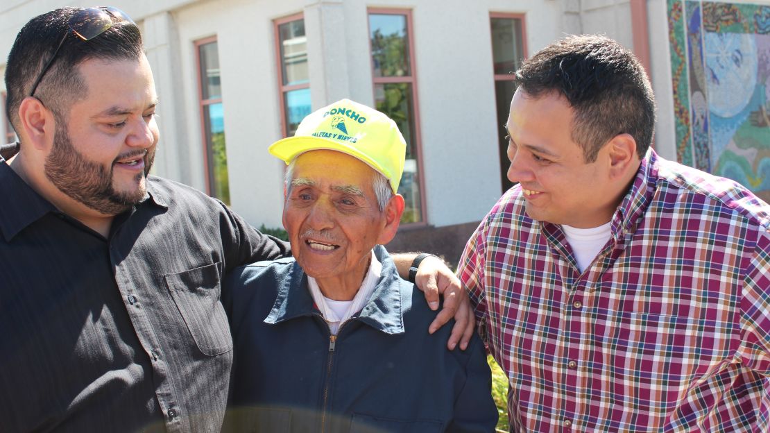 Sanchez with Joel Cervantes Macias, left, and Jose Loera, who set up his GoFundMe page.