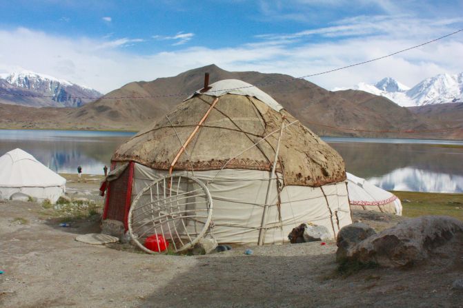 A yurt houses a Tajik family along the Karakal Lake.