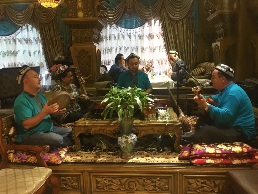 An Uyghur band perform at one of Xinjiang's many Byzantine-style restaurants.
