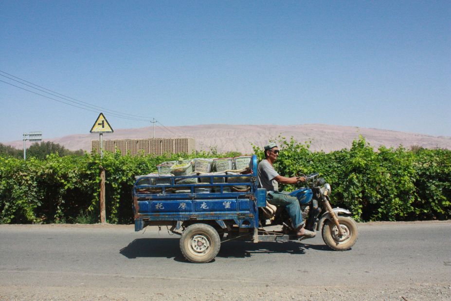 A man transports the region's prized seedless grapes.