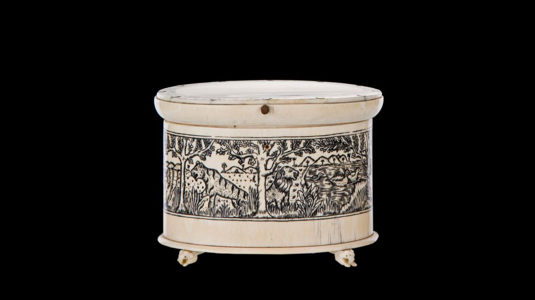 This ivory tea caddy -- complete with hand-drawn ink designs -- was especially tight to preserve expensive teas and spices shipped from India to Britain. 