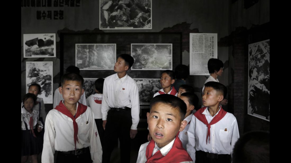 Schoolchildren visit the Sinchon Museum of American War Atrocities.