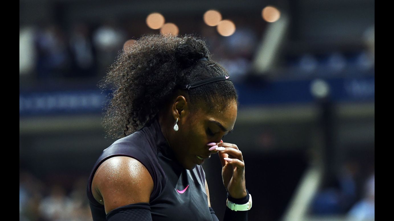 Tennis star Serena Williams reacts after losing a point against Karolina Pliskova during a US Open semifinal match in New York on Thursday, September 8. It was a tough defeat for Williams, <a href="http://edition.cnn.com/2016/09/08/tennis/us-open-tennis-serena-pliskova-kerber-wozniacki/" target="_blank">who lost her No. 1-ranking</a> after Pliskova won in straight sets.