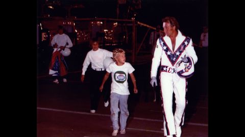 Knievel, in his trademark star-spangled jumpsuit, at an August 1974 event in Toronto, Ontario -- his last jump before the Snake River Canyon stunt. By 1974 Knievel was a household name who could sell out large arenas for his ramp-to-ramp jumps over cars and trucks.