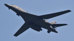 A US B-1B Lancer flies over the Osan Air Base, aiming at reinforcing the US commitment to its key ally in Pyeongtaek on September 13, 2016  / AFP / JUNG YEON-JE        (Photo credit should read JUNG YEON-JE/AFP/Getty Images)