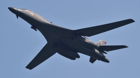 A US B-1B Lancer bomber flies over the Osan Air Base, South Korea, on Tuesday. 