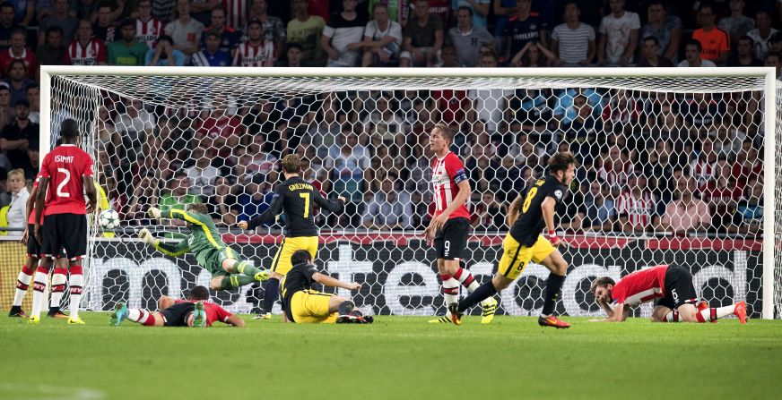 Saul Niguez broke local resistance when volleying home the only goal as last season's Champions League runner-up Atletico Madrid won 1-0 at PSV Eindhoven. 